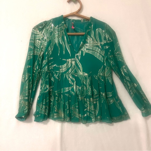 Lilly Pulitzer Green Gold M top Blouse - Picture 1 of 9